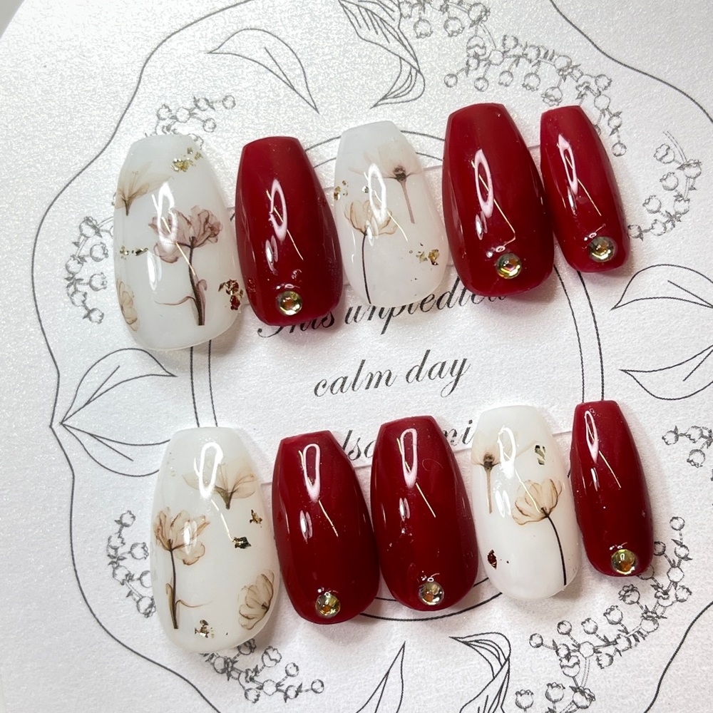 elegant flower handmade gel nail, mix and match nails, acrylic press on nails.